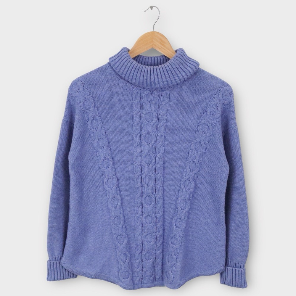 L.L. Bean Women’s Cable Knit Turtleneck Sweater Size Medium Blue Fisherman