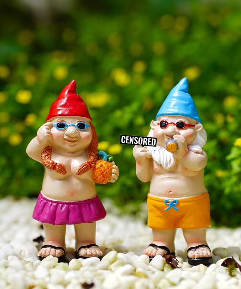 Garden Statues Funny Gnome Figurine- Outdoor Ornaments Sculptures for Lawn...