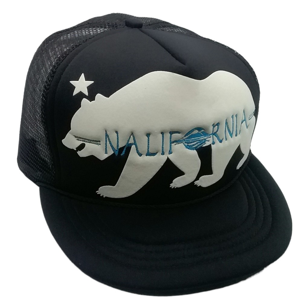 WHANG Nalifornia Flat Brim Mesh Snapback Trucker Cap for Adults in Black