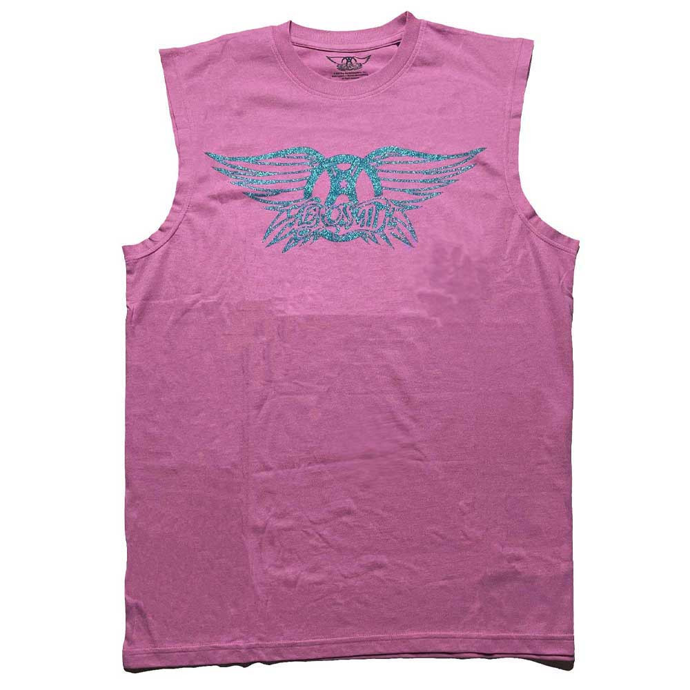Aerosmith Tank Top Muscle T Shirt Glitter Print Band Logo new Official Pink Size