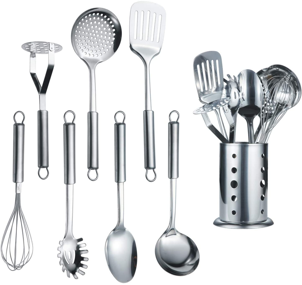 8-Piece Stainless Steel Kitchen Utensil Set with Elegant Stand