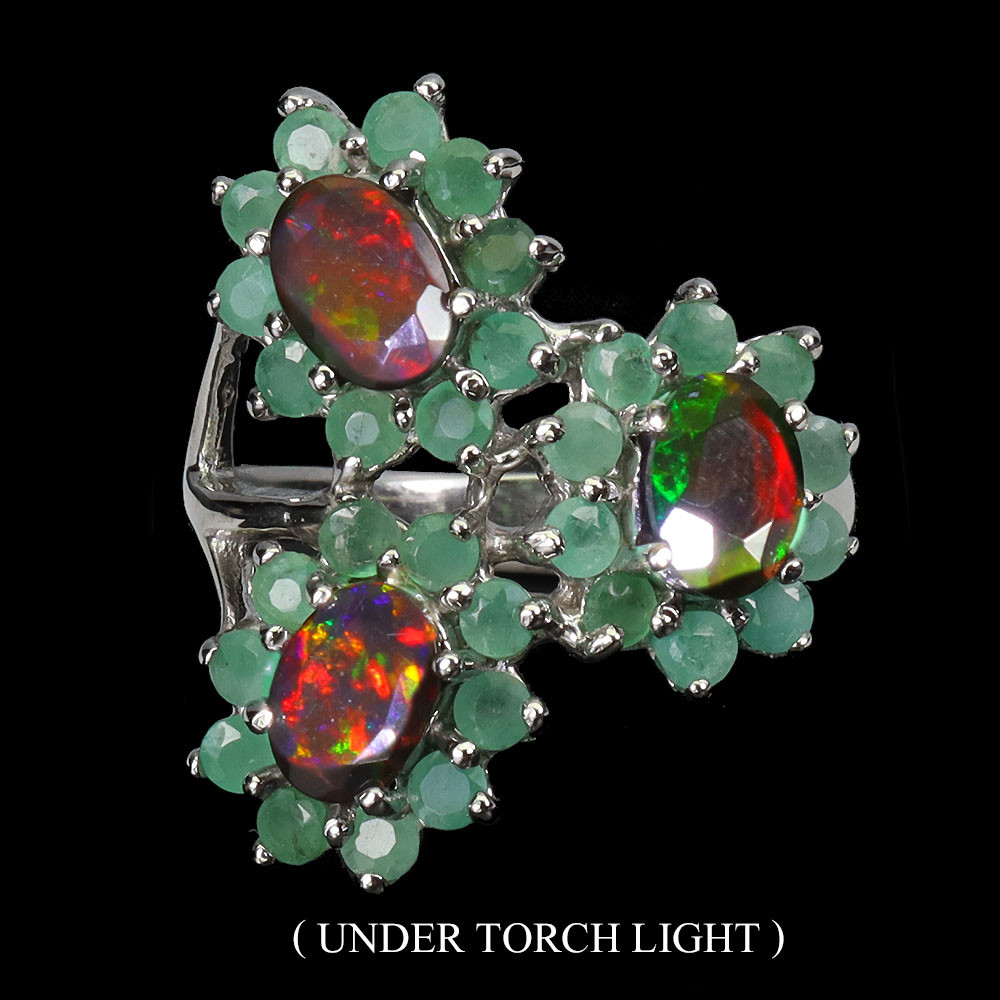 Valentine 925 Silver Ring Oval Black Opal 7x5mm Emerald Gemstone Jewelry Size 9