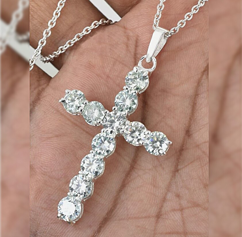 5.00 Ct Certified White Diamond Cross Pendant In 925 Sterling Silver