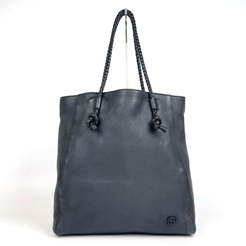 Gucci GG Interlocking Black Calf Leather Tote Luxury Handbag New