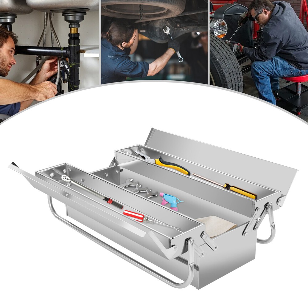 2-Layer Folding Tool Storage Box with Multi-Function Organizer