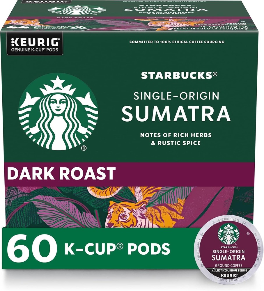 Starbucks K-Cup Coffee Pods, Dark Roast Coffee, Sumatra for Keurig Brewers