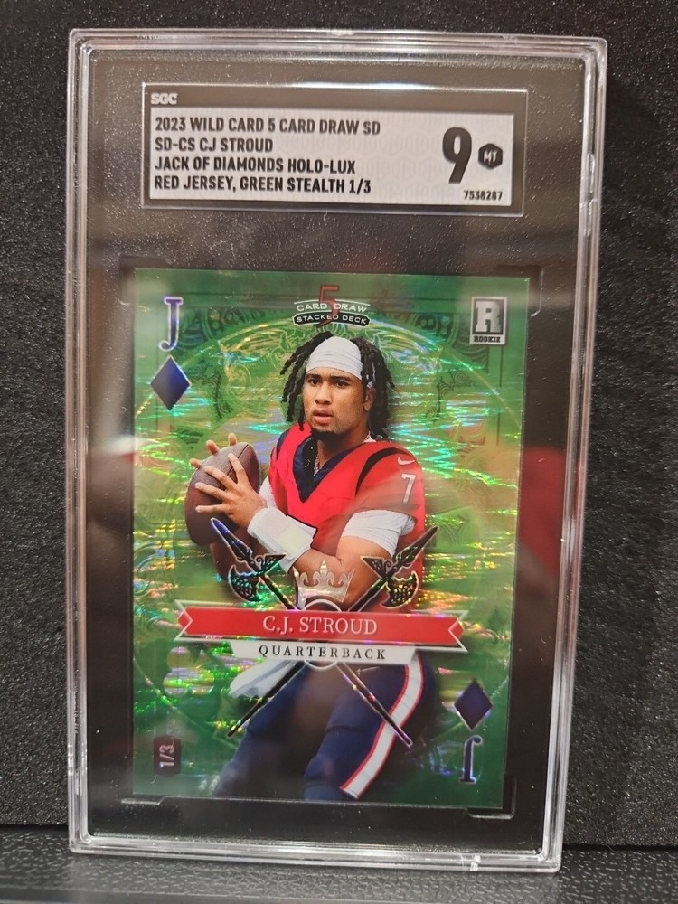 CJ Stroud 1/3 wild card 5 card draw SD Jack of diamonds holo-Lux red jersey