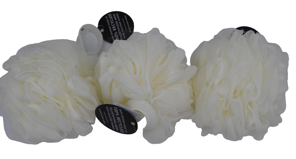 3 PACK BATH & BODY WORKS SPONGE LOOFAH SHOWER POUF Cream Ivory SEALED