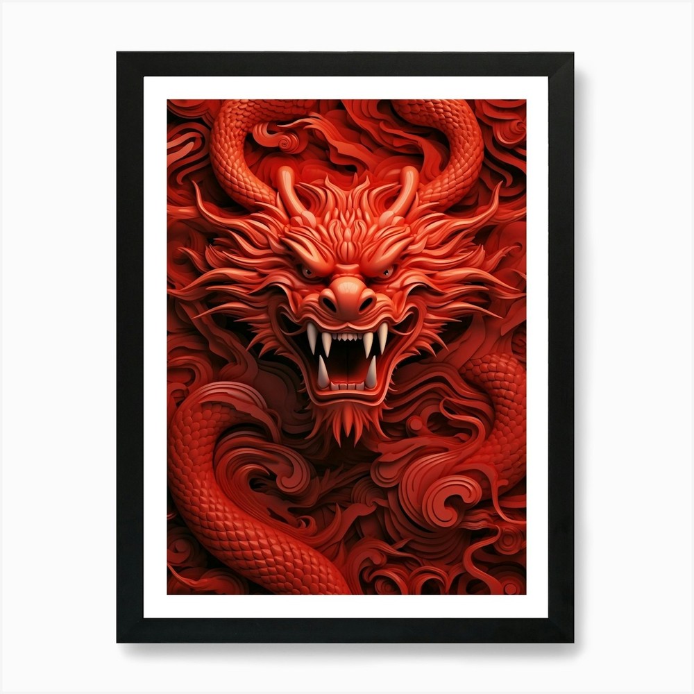 Red Dragon 3 Framed Canvas Wall Art Poster Picture  