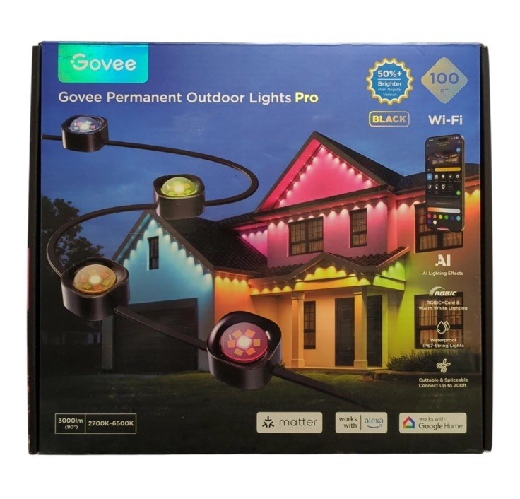 Govee Permanent Outdoor Lights Pro 100FT  Model H806A  BLACK. NEW FREE SHIP