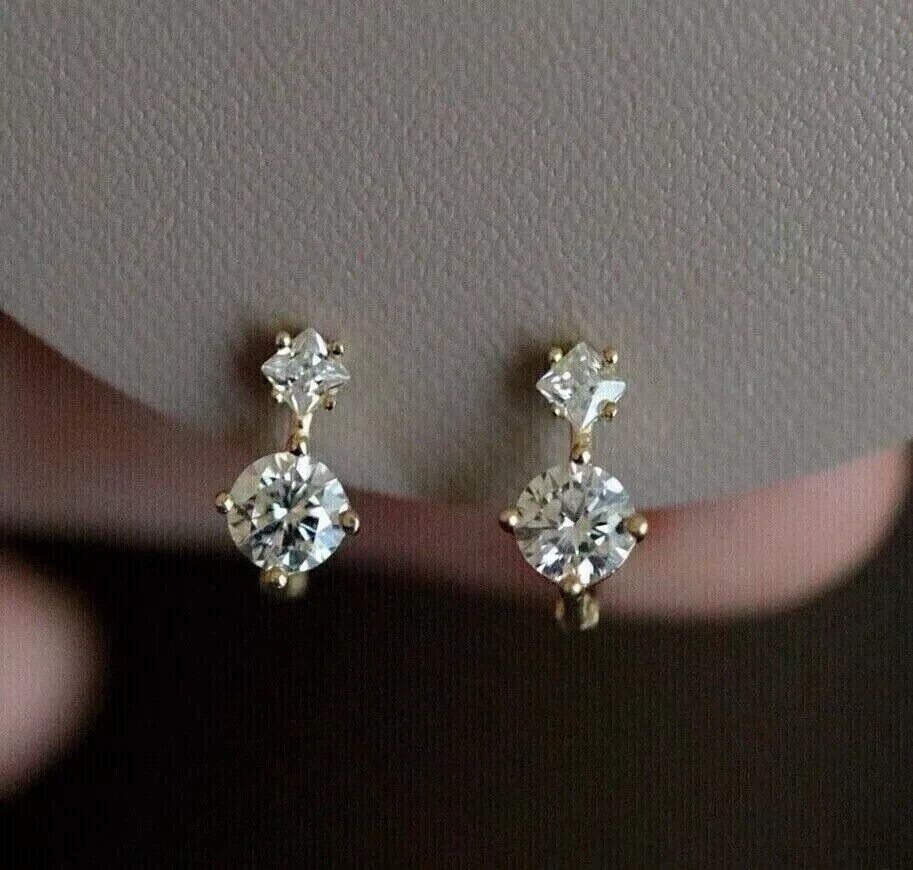Round Cut Simulated Diamond 14K Gold Plated Mini Hoop Clip Earrings