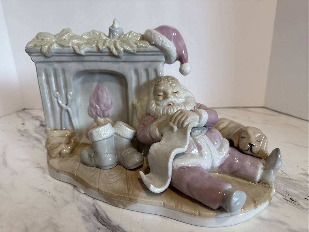 Vtg Kmart Christmas Sleeping Santa With Dog Fireplace Finish Trim A Home