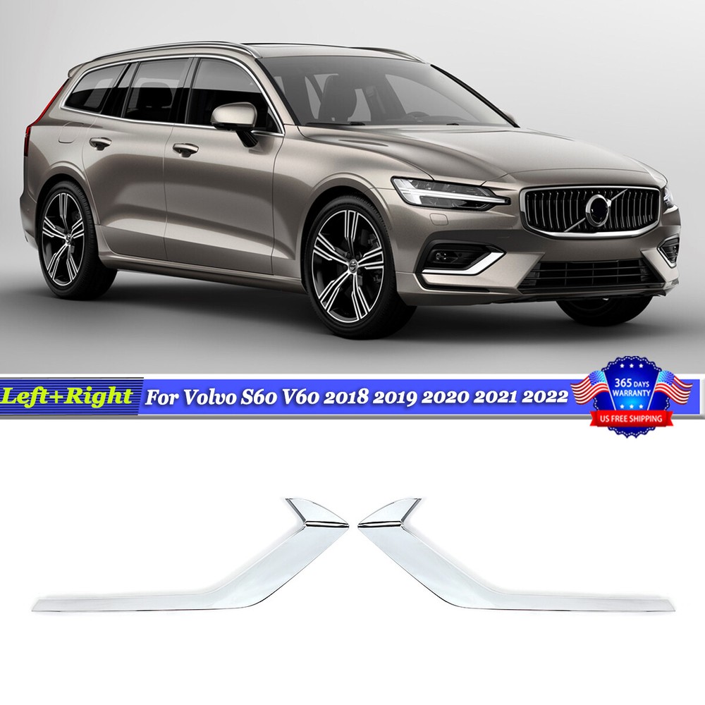 Pair Front Bumper Fog Light Grille Cover Strip Trim For Volvo S60 V60 2018-2022