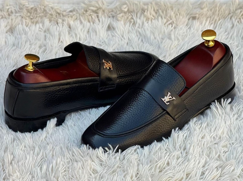 Genuine Shoes Leather Handmade Black Slip-on Loafers Formal Dress Men's Shoes