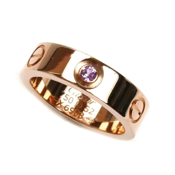 Cartier K18PG Pink Gold Love Ring with 1P Pink Sapphire With Box Authentic