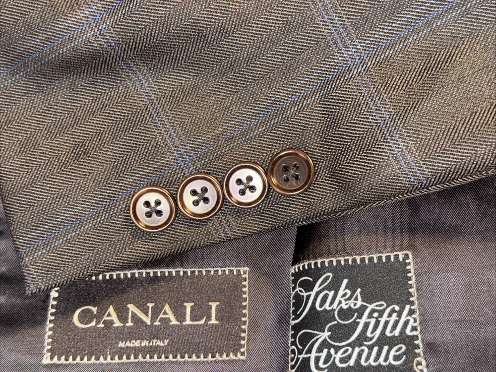 Canali Brown Label Saks Fifth Ave Brown Windowpane Sport Coat Jacket 42 US, 52IT