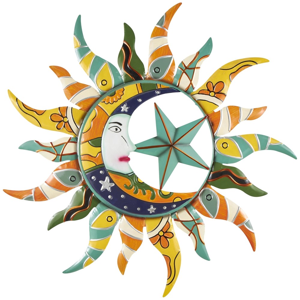Deco 79 Metal Sun and Moon Home Wall Decor Indoor Outdoor Abstract Patterned ...