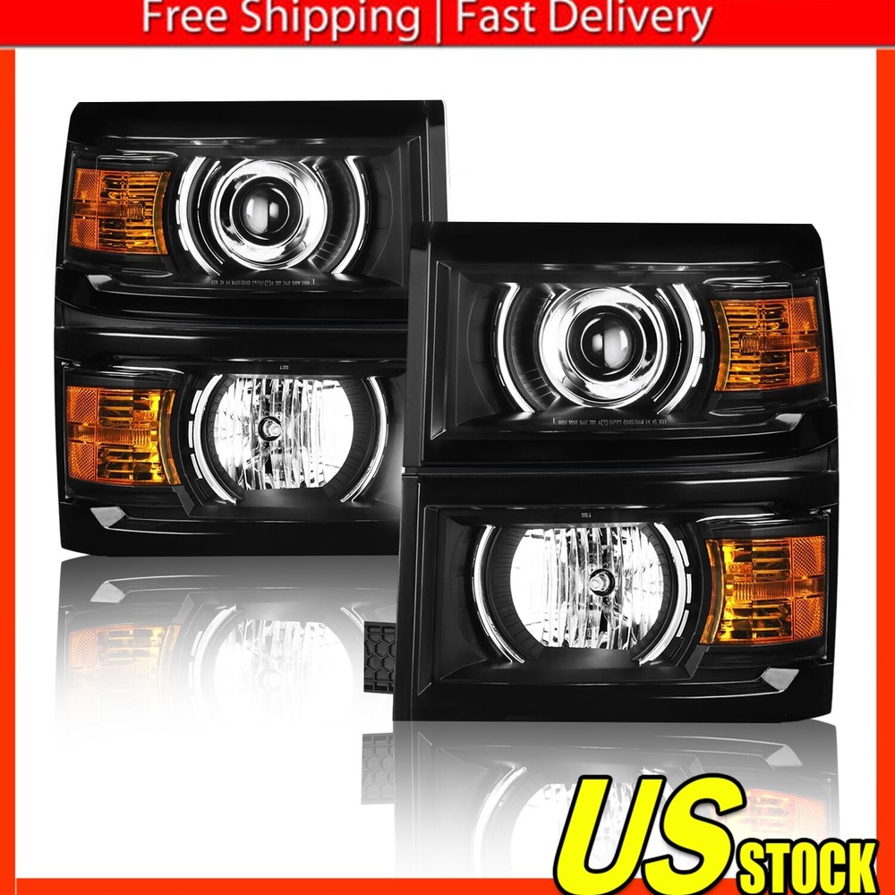 Fit 2014-2015 Chevy Silverado 1500 Pickup Headlights Projectors Signal Lamps
