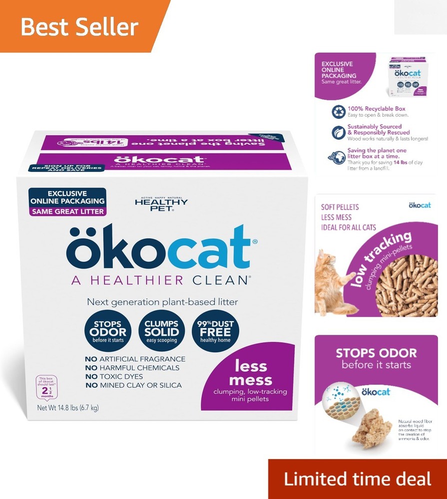 Sustainable Low Dust Wood Cat Litter – Perfect for Long-Haired Breeds, 14.8 lbs