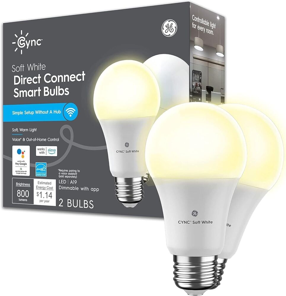 GE CYNC A19 Smart LED Light Bulbs, Soft White, Bluetooth and WiFi Light Bulbs