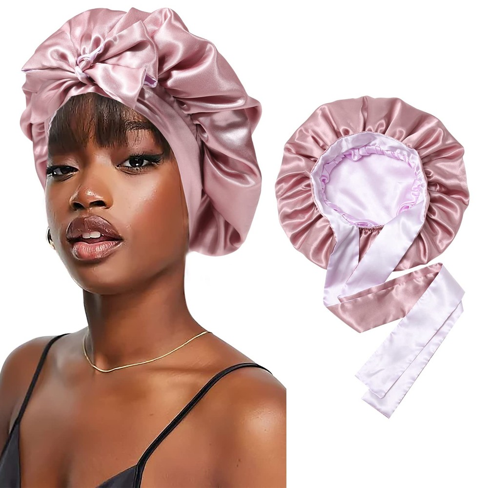 Satin Bonnet Silk Sleep Cap Hair Bonnets for Women Stretchy Tie Band Hair Cap...