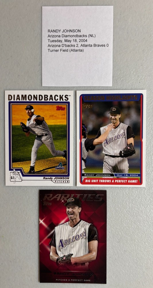 Randy Johnson perfect game 3 card lot 5/18/2004