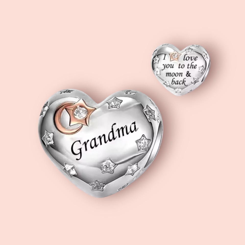 Sterling Silver 925 & Crystal Grandma Love Heart European Charm Pendant Gift