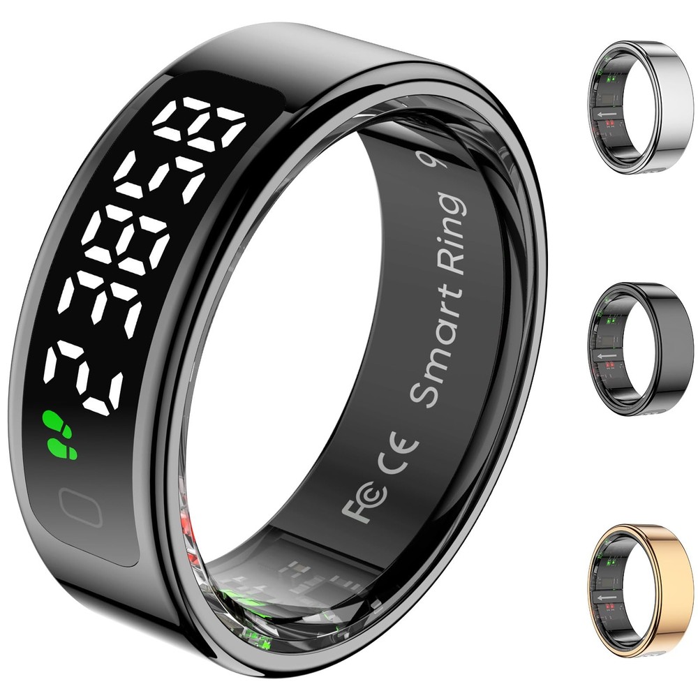 Smart Rings for Men with Display Screen and Wireless Charging Fitness Tracker