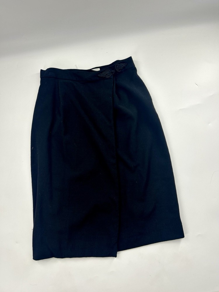 Alfred Sung Vintage 100% Wool Black Skirt Wrap Pencil  Size 10