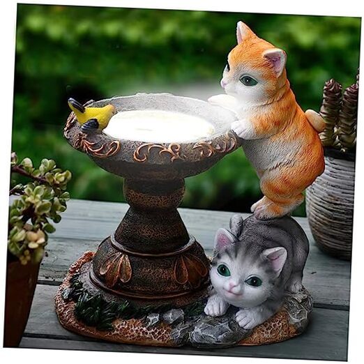 Resin Cat Solar Light Cute Cat Garden Statue Garden Yard Light Outdoor Solar