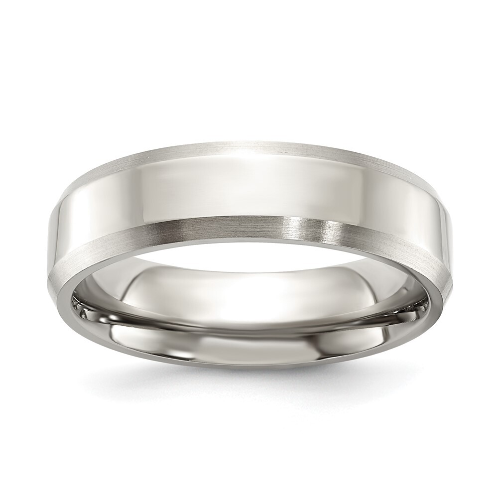 Titanium Brushed and Polished 6mm Beveled Edge Band Ring Size 8
