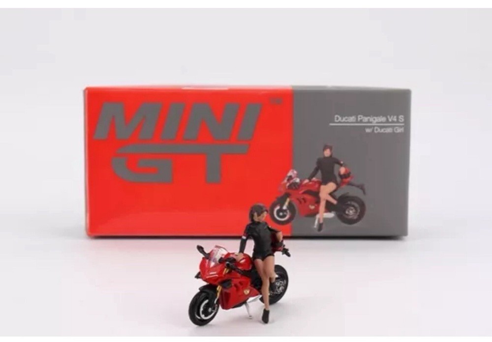 Mini GT 1:64 Ducati Panigale V4 S Motorcycle Bike with Ducati Girl Figure