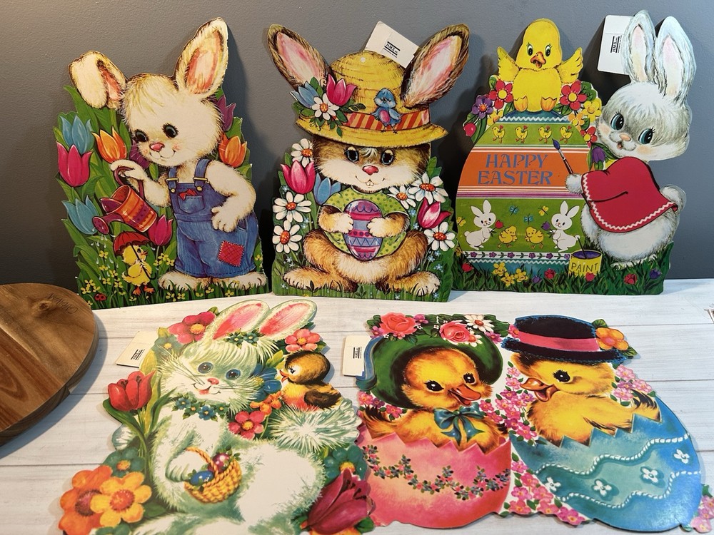 Retro Easter Bunny Paper Wall Decor USA 15” Set of 5