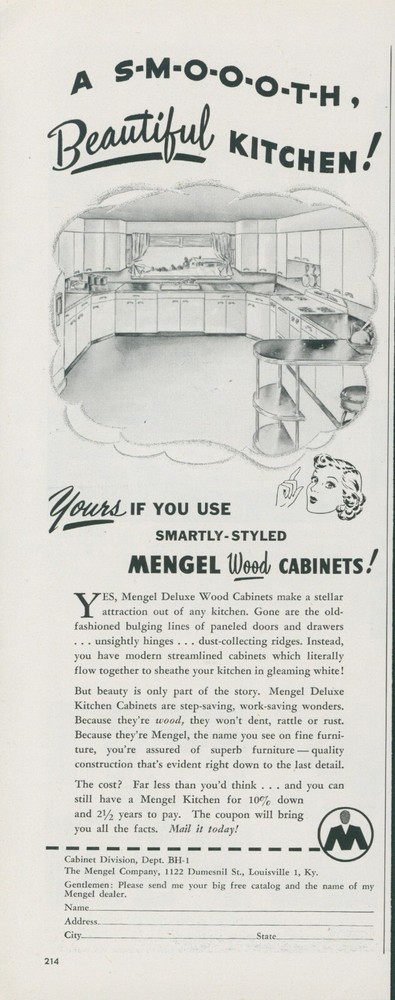 1951 Mengel Wood Cabinets Vintage Ad Retro Kitchen Beauty Smart Design BH1