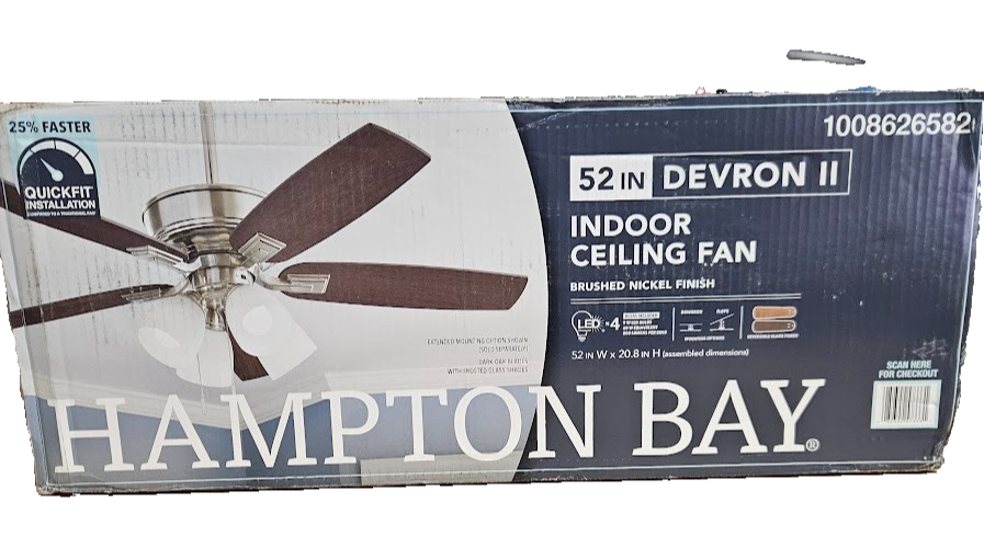 Hampton Bay Devron II 52 in. Indoor Brushed Ceiling Fan with Light Kit New