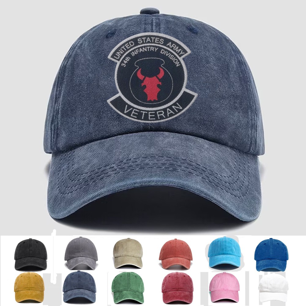 Custom Embroidered Hat US Army 34th Infantry Division Veteran, Trucker Hat, Gift