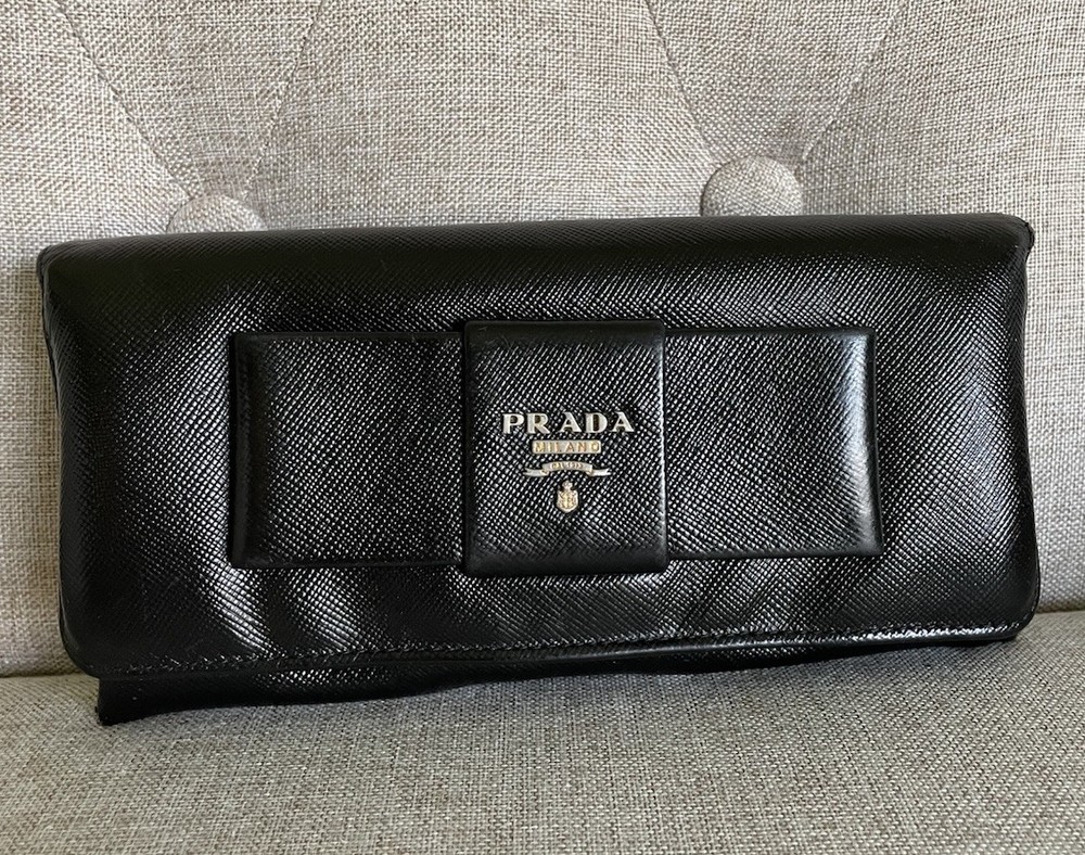 Authentic Black Prada Saffiano Leather Bow Wallet