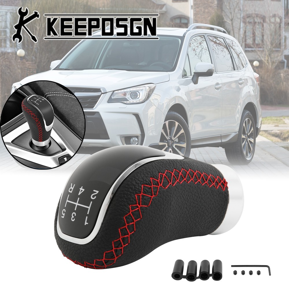 For Subaru Forester Manual Car Gear Shift Knob 5 Speed Leather Black Red Protect
