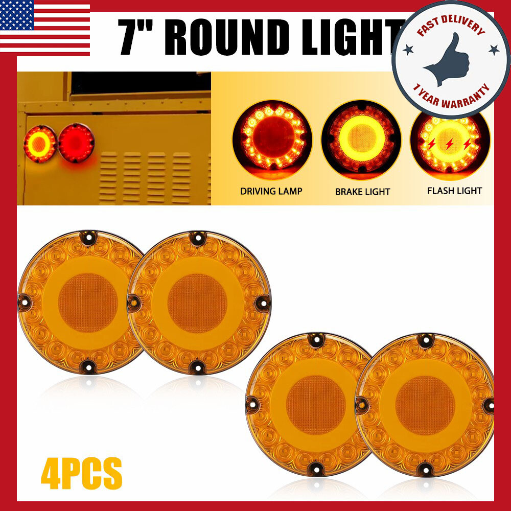 7-Inch Amber Round LED Tail Turn Signal Lights for Trailers Boats Trucks