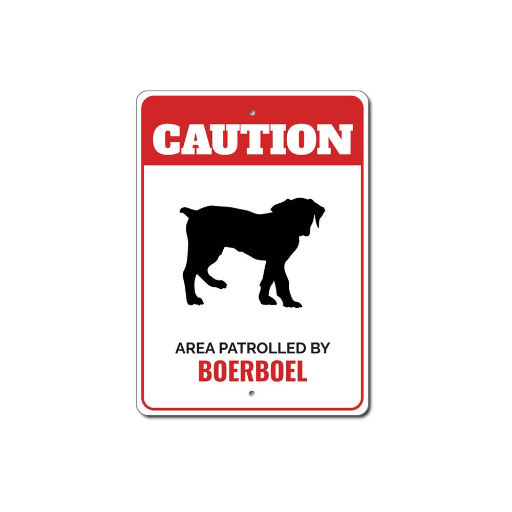 Patrolled By Boerboel Caution Metal Sign Dog Kennel Breed Canine K9 Paw Animal
