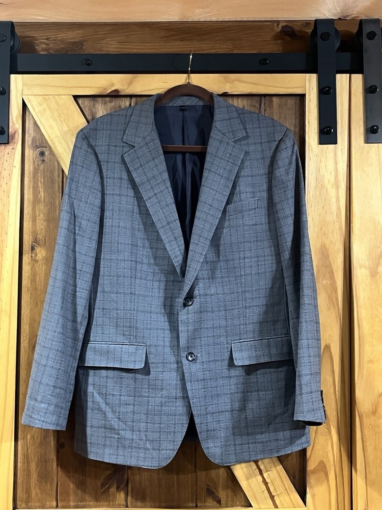 Men's Bonobos Marzotto Slim Fit Suit Jacket Gray Windowpane Plaid Wool 42R