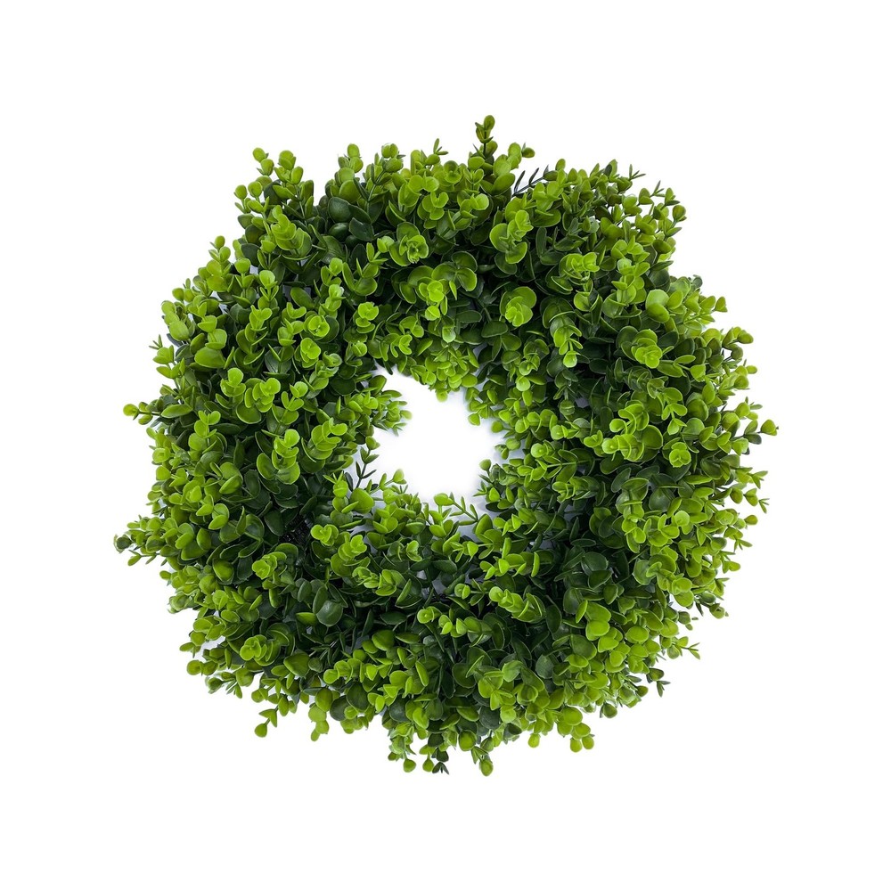 18 Inch Artificial Boxwood Wreath for Front Door - All Season Decor