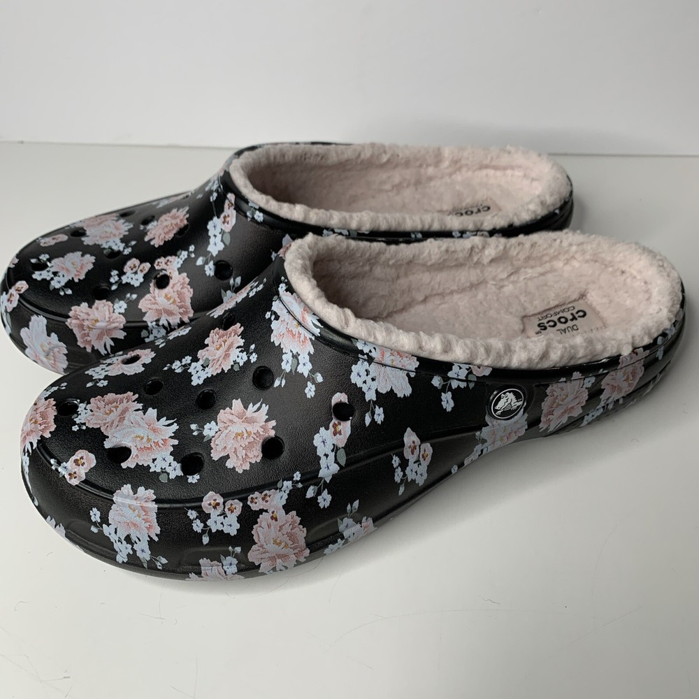 Crocs Floral Freesail Faux Fur Lined Comfort Clog Womens Size 11 Lightweight