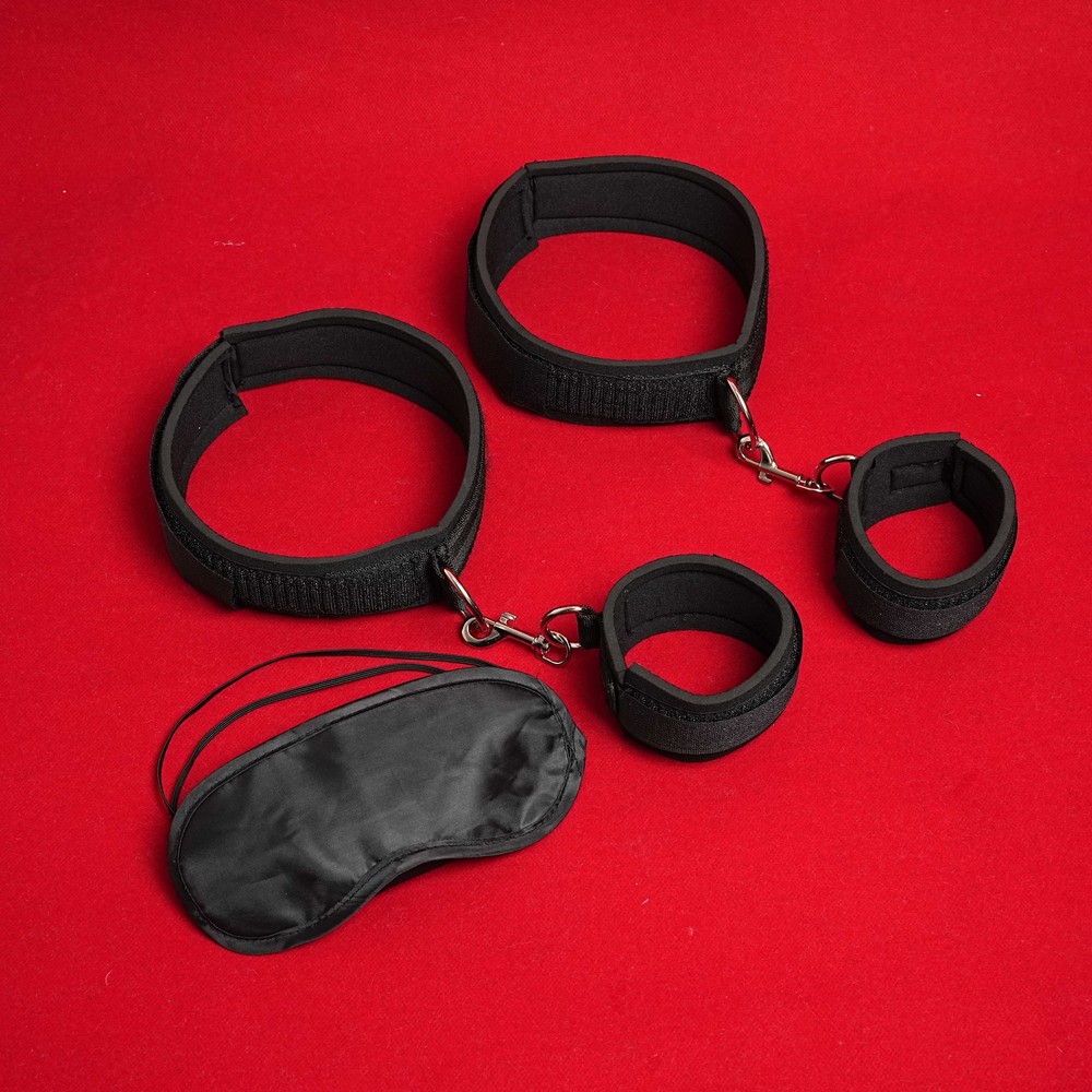 BDSM Bed Restraint Kit Body Harness Straps Handcuffs Anklecuffs Blindfold Slave