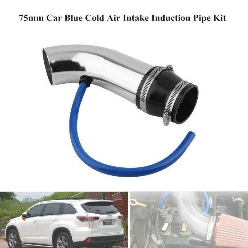 75mm Car Auto Blue Cold Air Intake Induction Pipe Kit Filter Tube System Parts