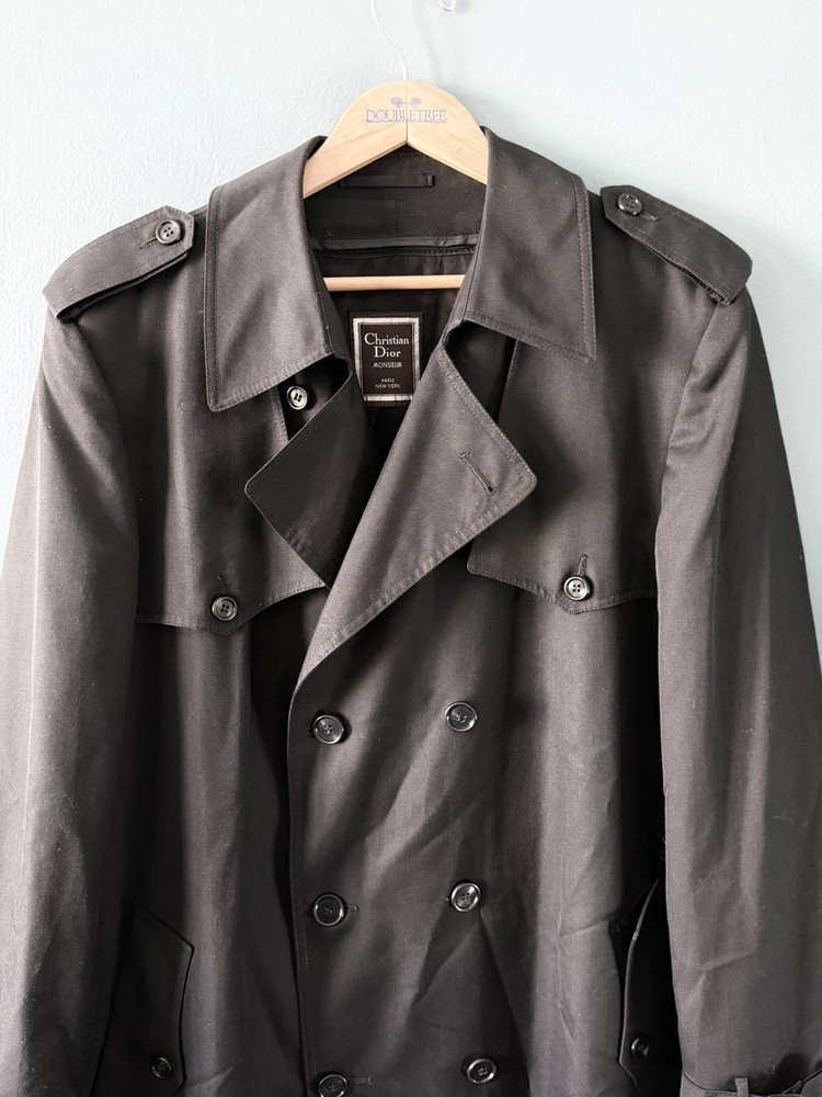 Christian Dior Monsieur Black Trench Coat Men’s Size 44L Double Breasted No Belt