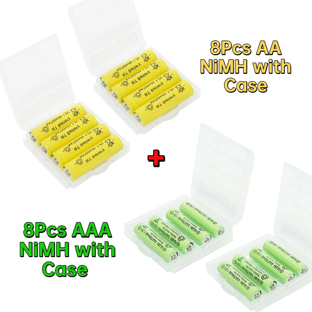 8Pcs AA & 8Pcs 1.2v AAA Ni-MH Rechargeable Batteries 1.2v 700mAh + Plastic Case