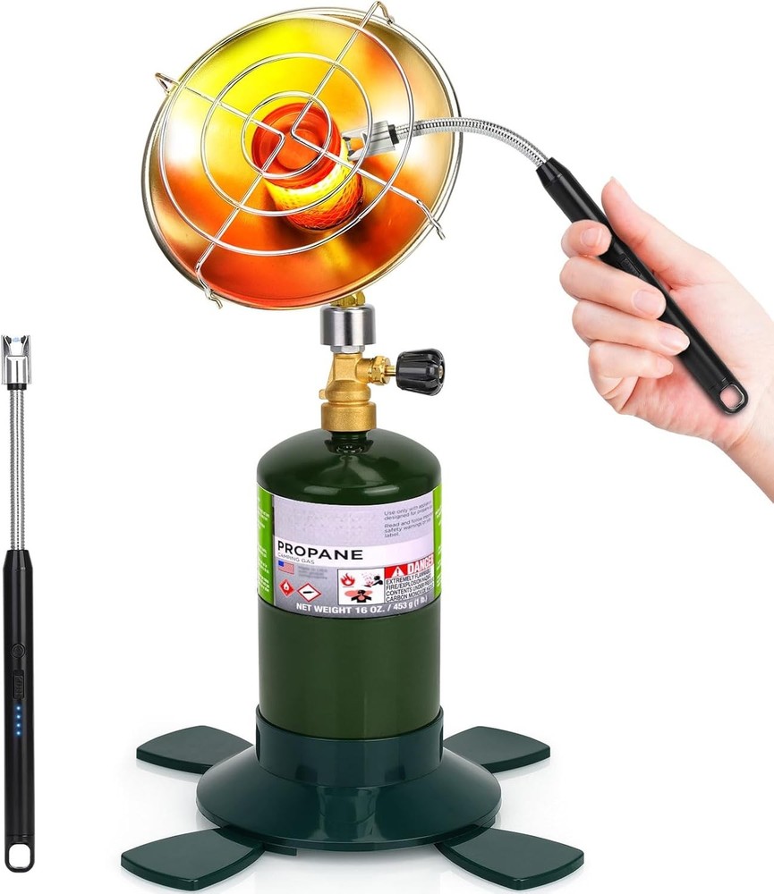 Portable Green Propane Heater for Camping Garage Patio Outdoor Spaces
