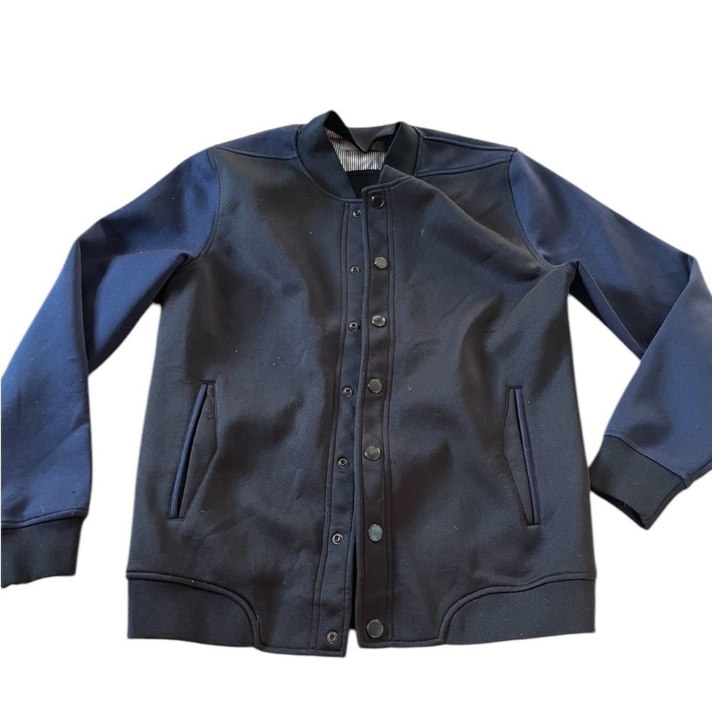 Five Four Mens Bomber Jacket Two Tone Navy Black Button Up Size Medium