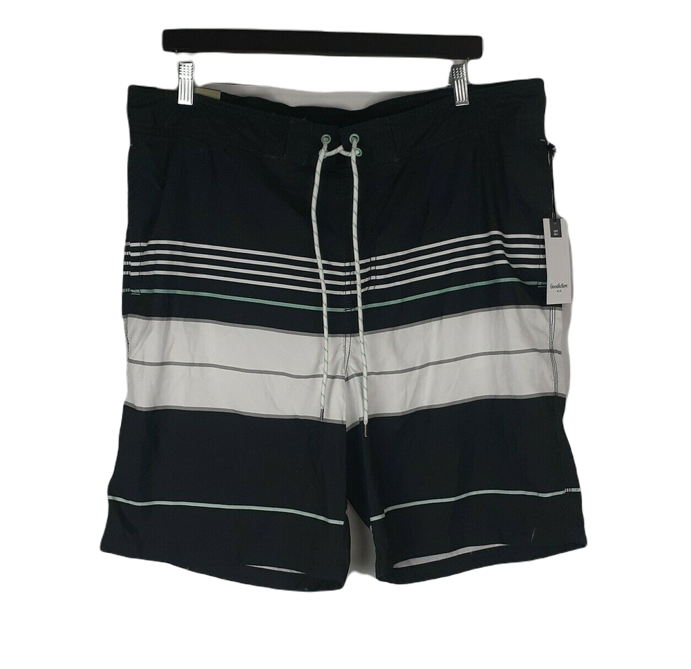 Goodfellow Board Shorts Swimsuit ~ Sz XL ~ Black, White, Teal ~ Stretchy Waist